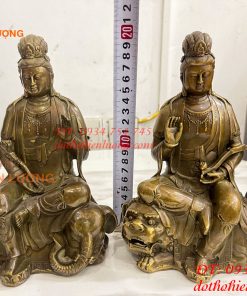 Tượng Văn Thù Phổ Hiền Cao 20cm Bằng Đồng Hun