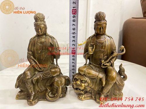 Tượng Văn Thù Phổ Hiền Cao 20cm Bằng Đồng Hun