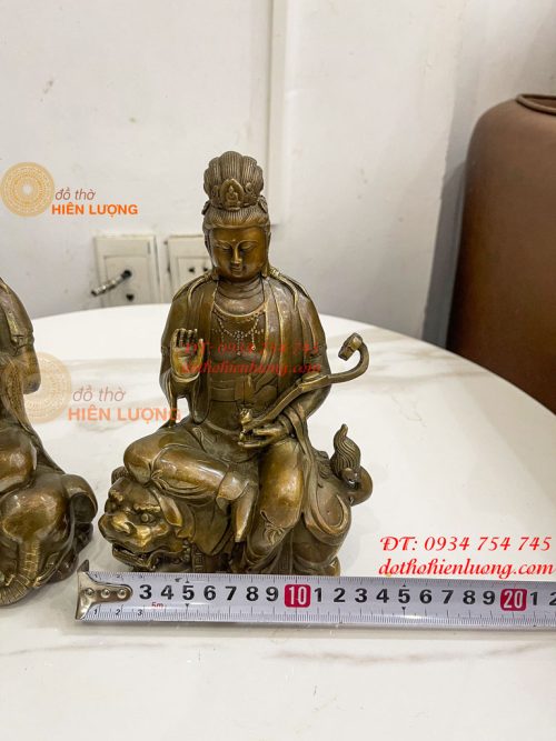 Tượng Văn Thù Phổ Hiền Cao 20cm Bằng Đồng Hun