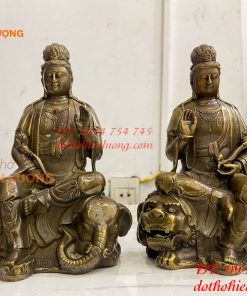 Tượng Văn Thù Phổ Hiền Cao 20cm Bằng Đồng Hun