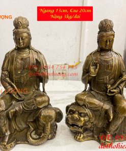 Tượng Văn Thù Phổ Hiền Cao 20cm Bằng Đồng Hun
