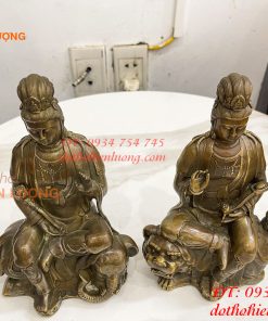 Tượng Văn Thù Phổ Hiền Cao 20cm Bằng Đồng Hun