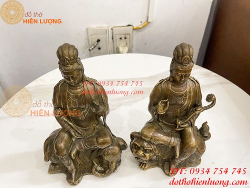 Tượng Văn Thù Phổ Hiền Cao 20cm Bằng Đồng Hun