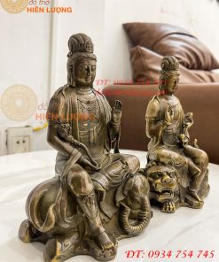 Tượng Văn Thù Phổ Hiền Cao 20cm Bằng Đồng Hun