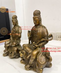 Tượng Văn Thù Phổ Hiền Cao 20cm Bằng Đồng Hun