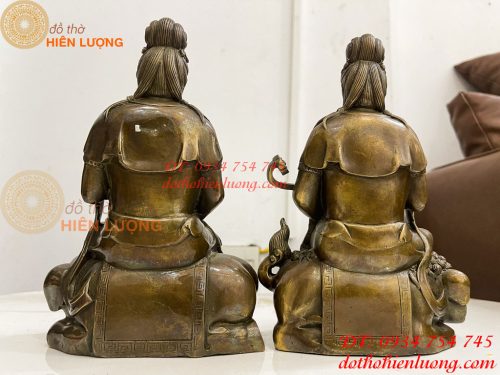 Tượng Văn Thù Phổ Hiền Cao 20cm Bằng Đồng Hun