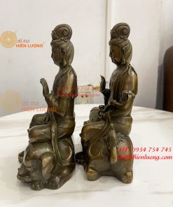 Tượng Văn Thù Phổ Hiền Cao 20cm Bằng Đồng Hun