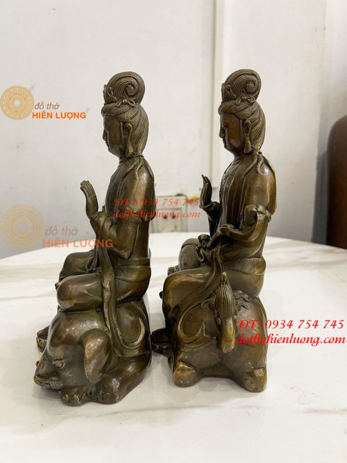 Tượng Văn Thù Phổ Hiền Cao 20cm Bằng Đồng Hun