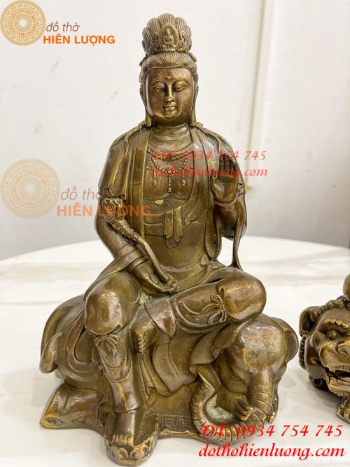 Tượng Văn Thù Phổ Hiền Cao 20cm Bằng Đồng Hun