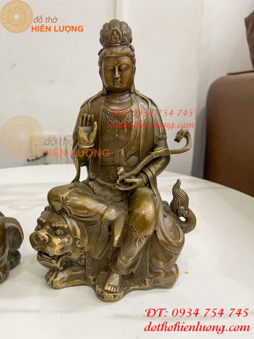 Tượng Văn Thù Phổ Hiền Cao 20cm Bằng Đồng Hun