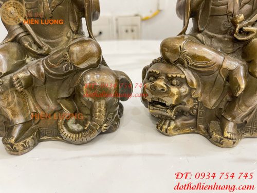 Tượng Văn Thù Phổ Hiền Cao 20cm Bằng Đồng Hun