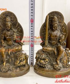 Tượng Đức Văn Thù Phổ Hiền Bằng Đồng Cao 25cm