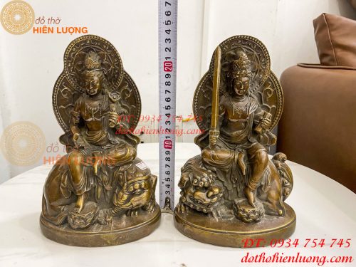 Tượng Đức Văn Thù Phổ Hiền Bằng Đồng Cao 25cm