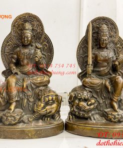 Tượng Đức Văn Thù Phổ Hiền Bằng Đồng Cao 25cm