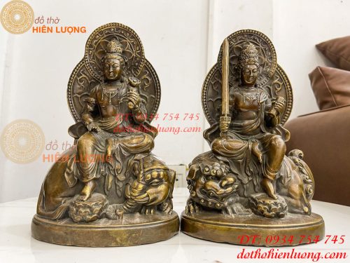 Tượng Đức Văn Thù Phổ Hiền Bằng Đồng Cao 25cm