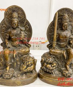 Tượng Đức Văn Thù Phổ Hiền Bằng Đồng Cao 25cm
