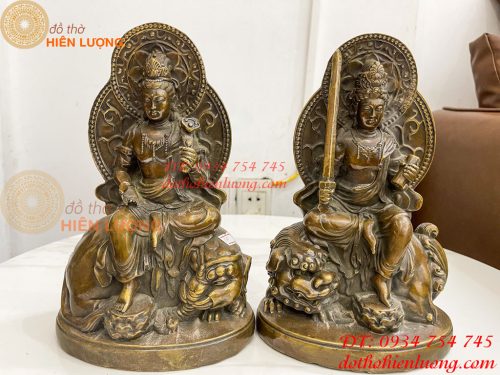 Tượng Đức Văn Thù Phổ Hiền Bằng Đồng Cao 25cm