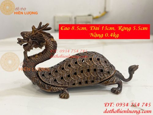 Lư Xông Trầm Long Quy Nắp Mở Bằng Đồng Hun