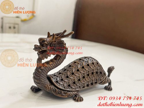 Lư Xông Trầm Long Quy Nắp Mở Bằng Đồng Hun