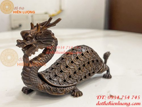 Lư Xông Trầm Long Quy Nắp Mở Bằng Đồng Hun