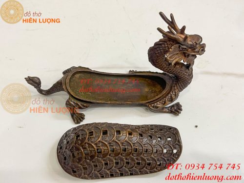 Lư Xông Trầm Long Quy Nắp Mở Bằng Đồng Hun