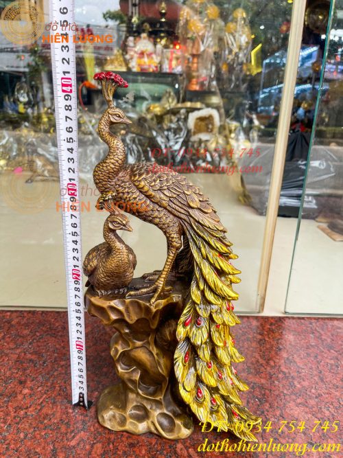 Tượng Đôi Chim Công Đuôi Dài Bằng Đồng Phong Thủy