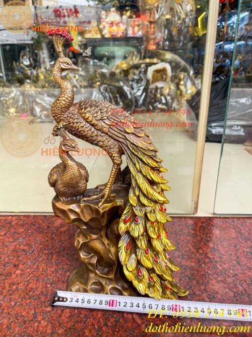 Tượng Đôi Chim Công Đuôi Dài Bằng Đồng Phong Thủy