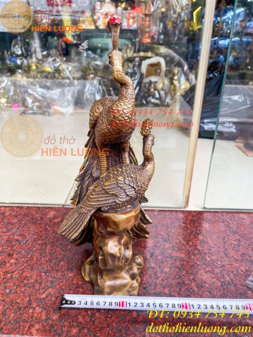 Tượng Đôi Chim Công Đuôi Dài Bằng Đồng Phong Thủy