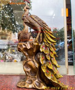 Tượng Đôi Chim Công Đuôi Dài Bằng Đồng Phong Thủy