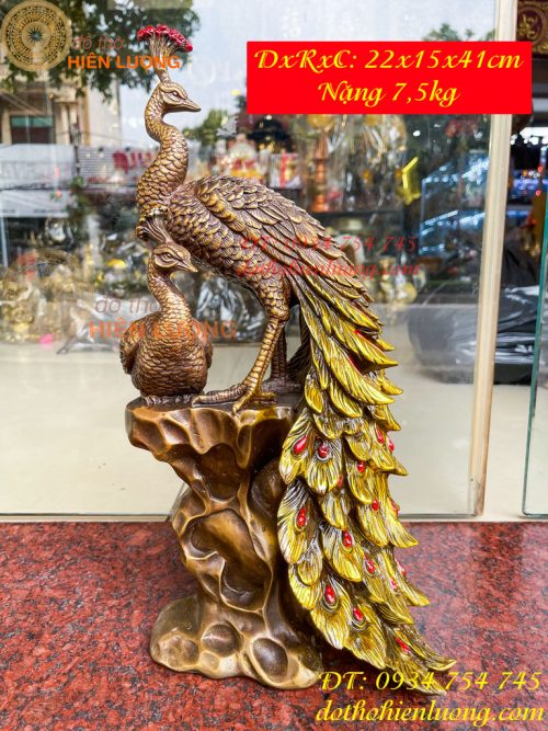 Tượng Đôi Chim Công Đuôi Dài Bằng Đồng Phong Thủy