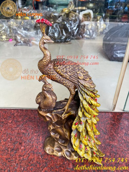 Tượng Đôi Chim Công Đuôi Dài Bằng Đồng Phong Thủy