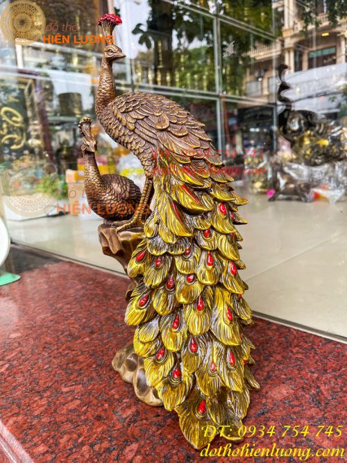 Tượng Đôi Chim Công Đuôi Dài Bằng Đồng Phong Thủy