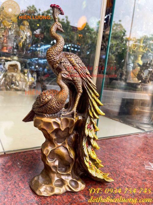 Tượng Đôi Chim Công Đuôi Dài Bằng Đồng Phong Thủy