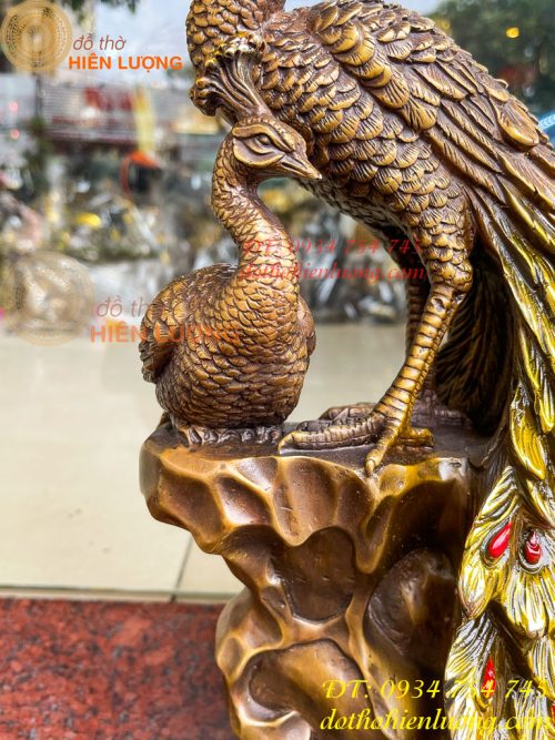 Tượng Đôi Chim Công Đuôi Dài Bằng Đồng Phong Thủy