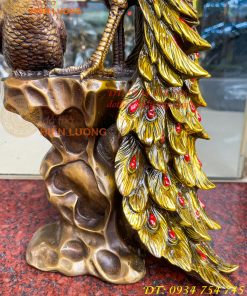 Tượng Đôi Chim Công Đuôi Dài Bằng Đồng Phong Thủy
