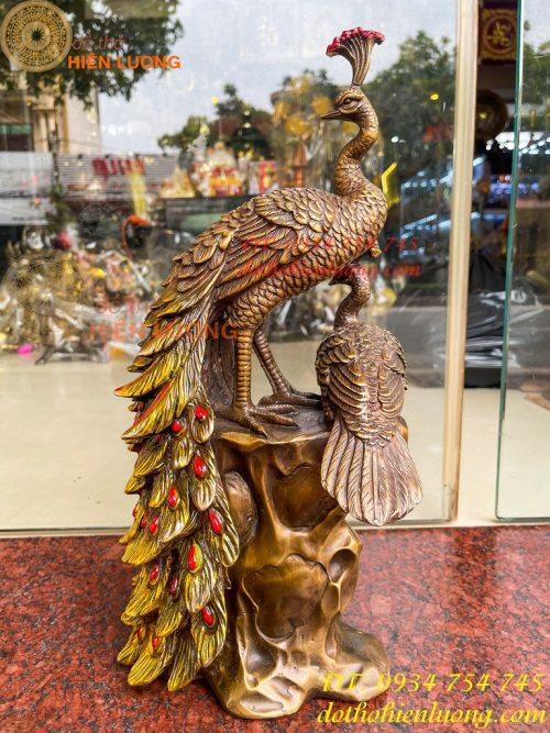 Tượng Đôi Chim Công Đuôi Dài Bằng Đồng Phong Thủy