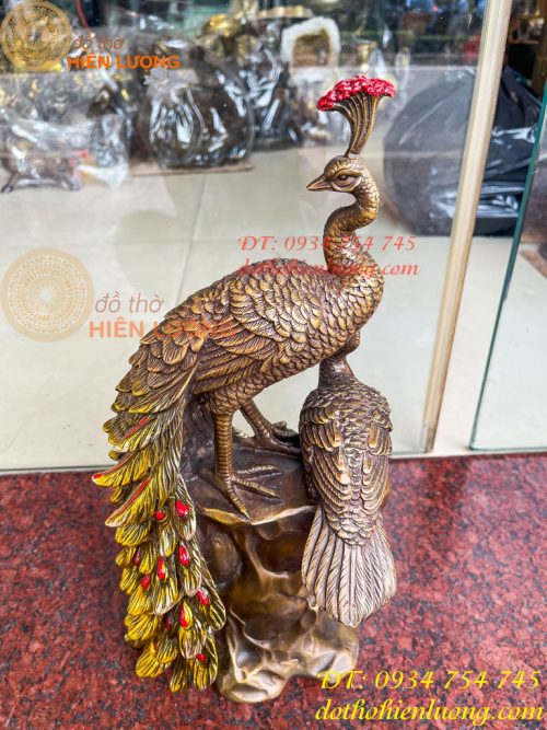 Tượng Đôi Chim Công Đuôi Dài Bằng Đồng Phong Thủy