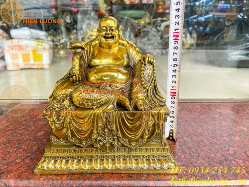 Tượng Di Lặc Ngồi Bệ Vuông Bằng Đồng Cao 24cm