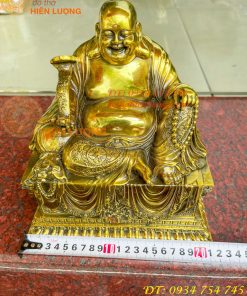 Tượng Di Lặc Ngồi Bệ Vuông Bằng Đồng Cao 24cm