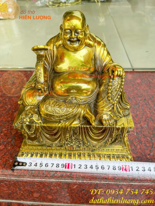 Tượng Di Lặc Ngồi Bệ Vuông Bằng Đồng Cao 24cm