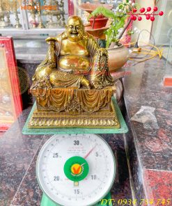Tượng Di Lặc Ngồi Bệ Vuông Bằng Đồng Cao 24cm