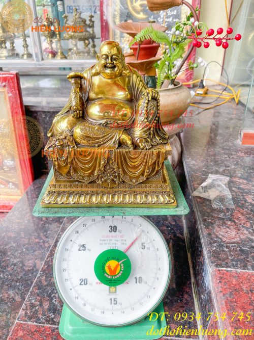 Tượng Di Lặc Ngồi Bệ Vuông Bằng Đồng Cao 24cm