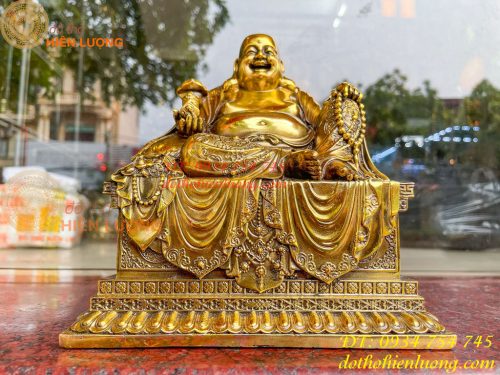 Tượng Di Lặc Ngồi Bệ Vuông Bằng Đồng Cao 24cm