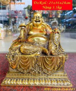 Tượng Di Lặc Ngồi Bệ Vuông Bằng Đồng Cao 24cm