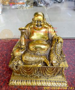 Tượng Di Lặc Ngồi Bệ Vuông Bằng Đồng Cao 24cm