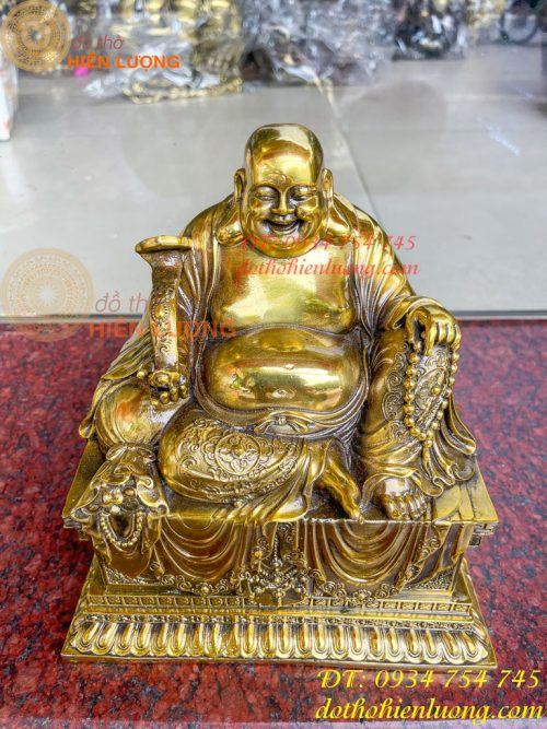 Tượng Di Lặc Ngồi Bệ Vuông Bằng Đồng Cao 24cm