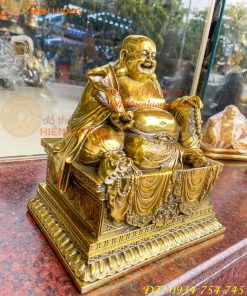 Tượng Di Lặc Ngồi Bệ Vuông Bằng Đồng Cao 24cm