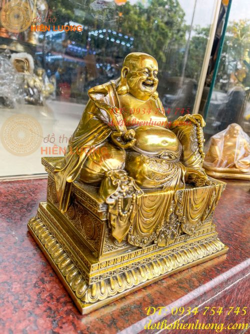 Tượng Di Lặc Ngồi Bệ Vuông Bằng Đồng Cao 24cm