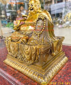 Tượng Di Lặc Ngồi Bệ Vuông Bằng Đồng Cao 24cm