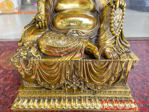 Tượng Di Lặc Ngồi Bệ Vuông Bằng Đồng Cao 24cm